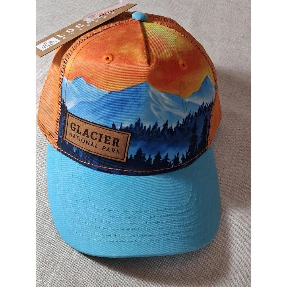Locale Outdoor Kids Glacier National Park Trucker Hat‎ Blue Orange Snapback Cap